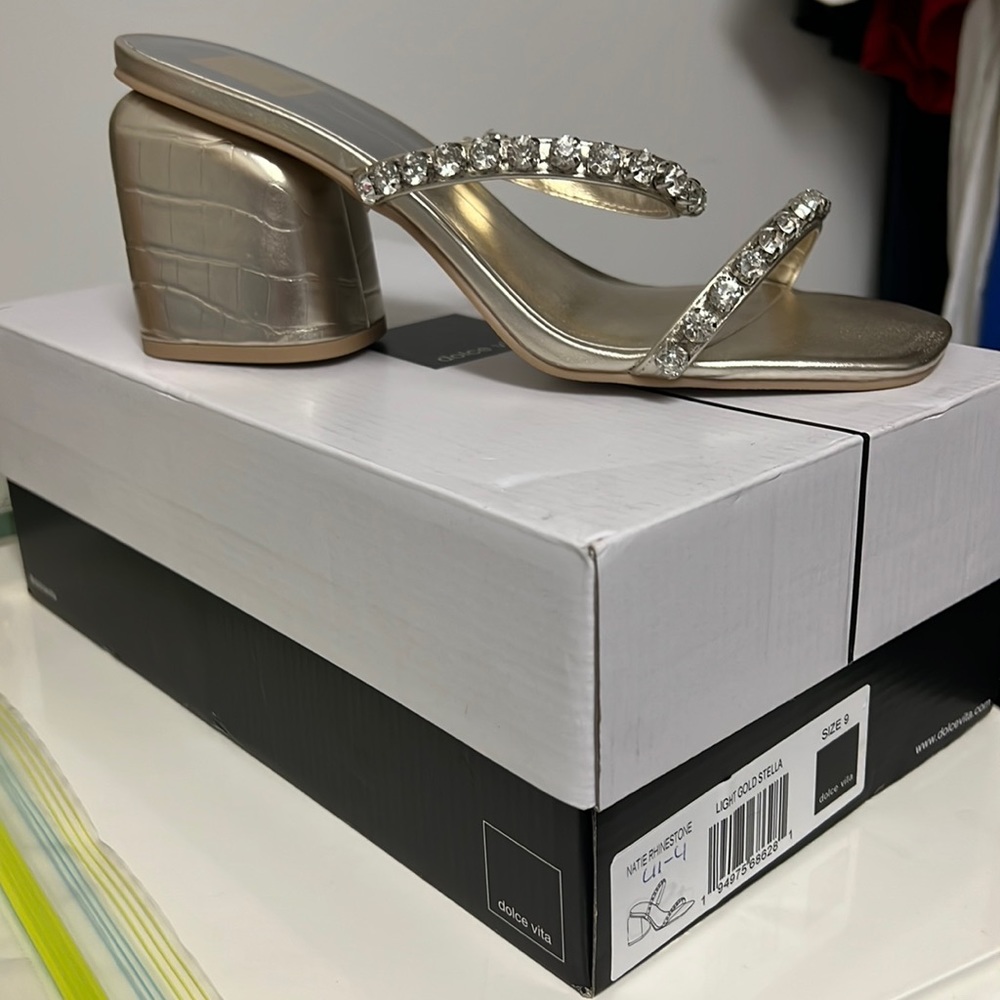 Dolce Vita Gold Jeweled Block Heel Sandals
